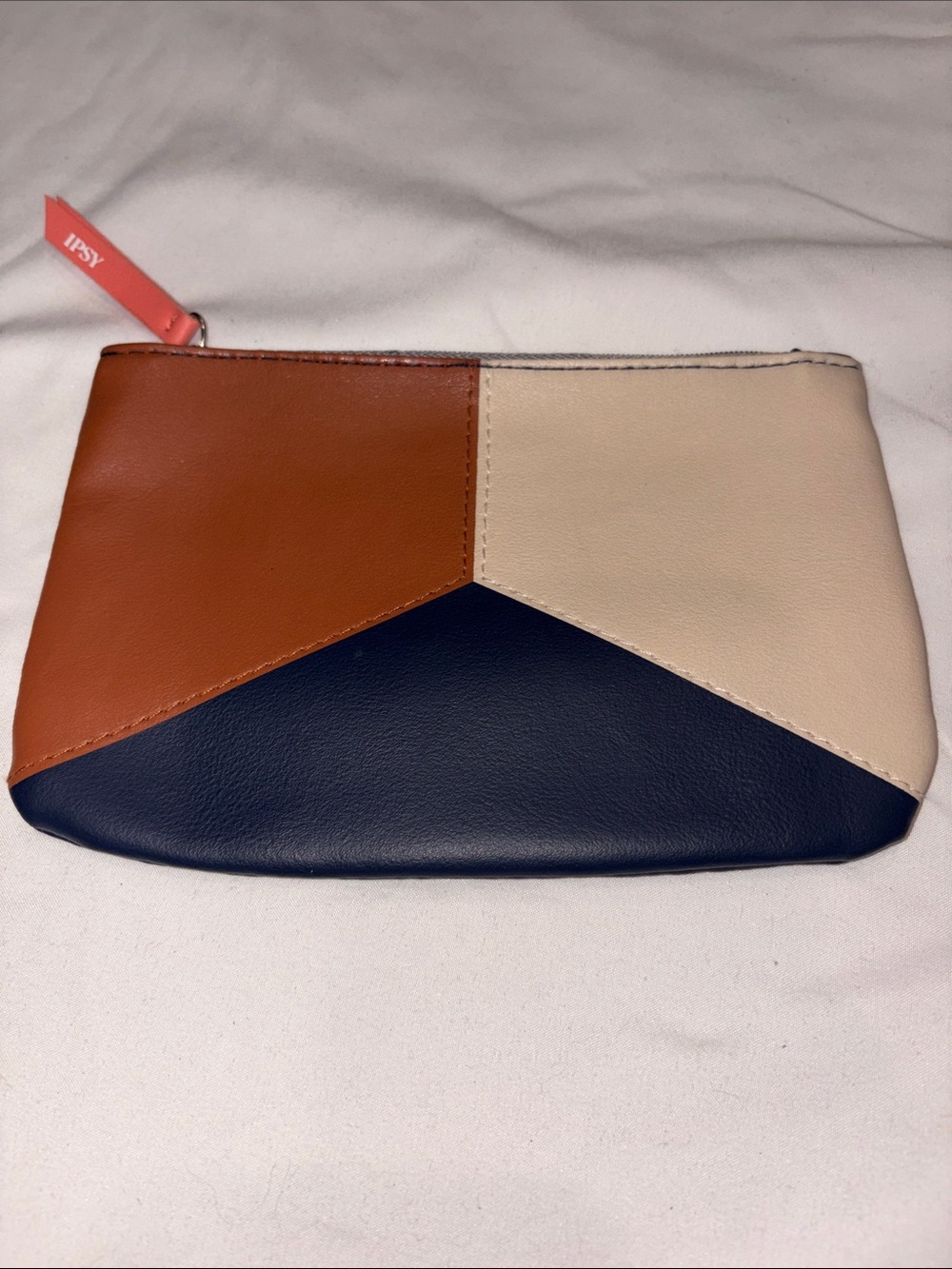 ipsy Colorblock Zip Cosmetic Pouch - Navy, Tan & Cream